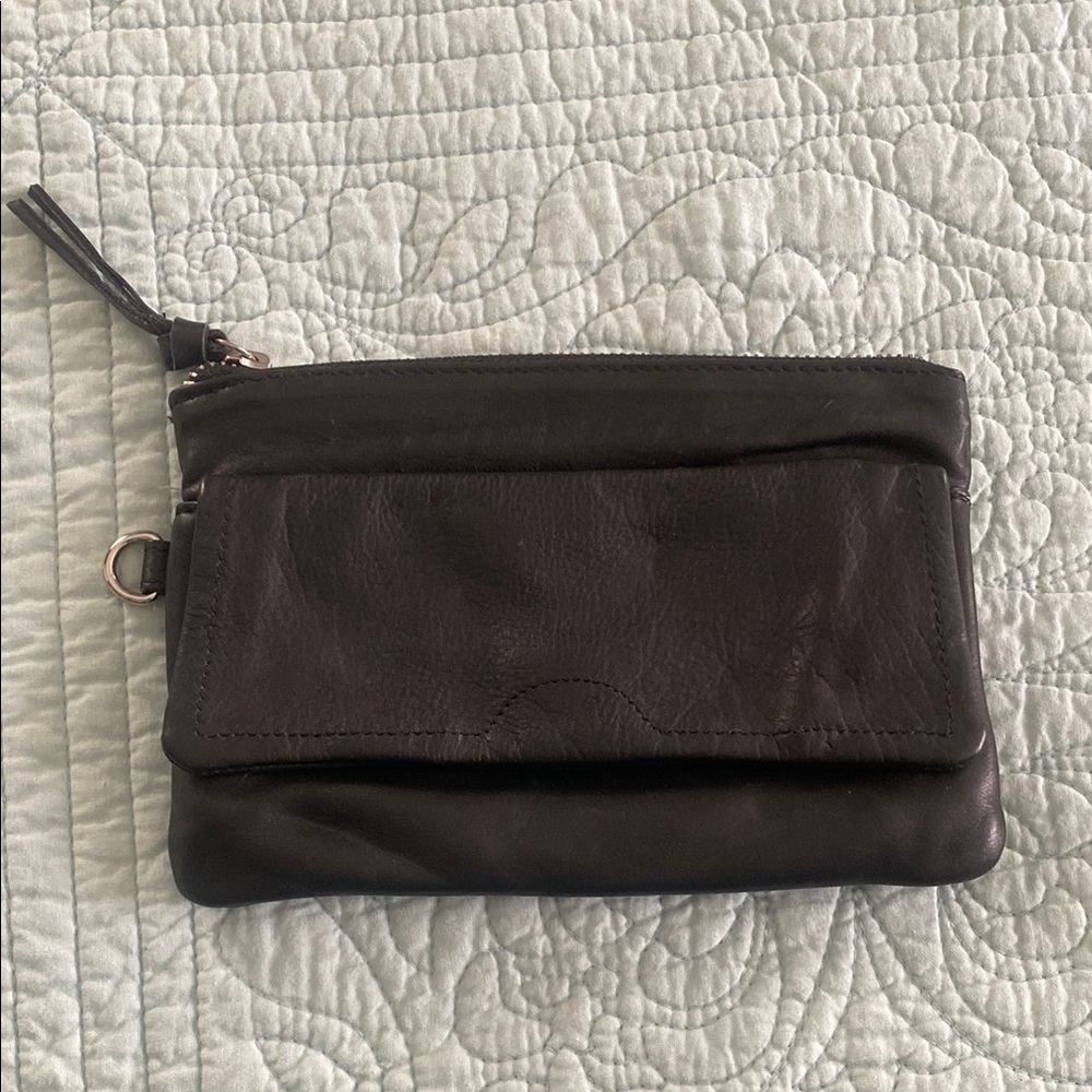 Anthropology Black Leather Clutch with Lavender Lining
